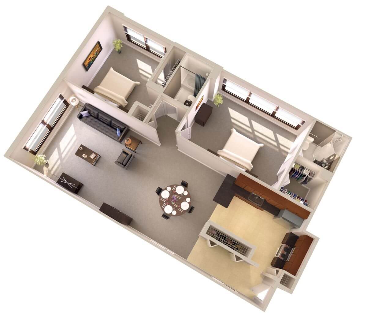 2 Bedroom Apartment Plans Open Floor Plan - floorplans.click